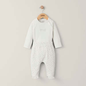 Clothing Sets: Mamas and Papas White Welcome to the World Bodysuit & Cloud Print Pants - 2 Piece Set