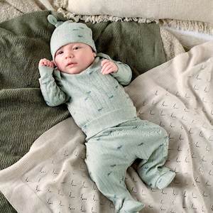 Clothing Sets: Mamas and Papas Whale Ribbed Bodysuit, Print Pants & Beanie - 3 Piece Set