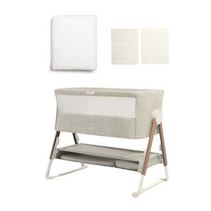 Cots Mattresses: Mamas and Papas Lua Bedside Crib - Everything you need Bundle FAWN