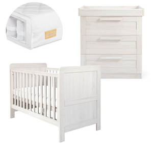 3piece Furniture Bundles: Mamas and Papas Atlas Nimbus White Bundle - Cot + Dresser + Mattress