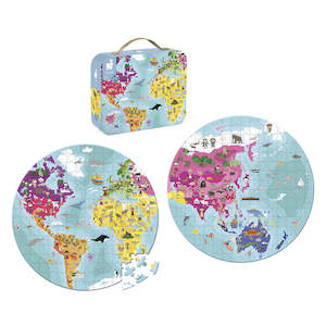 Janod Puzzles Collection: Janod Double Sided World Round Puzzle