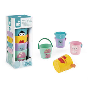 Janod Bath Toys Collection: Janod Bath Activity Buckets - Animals