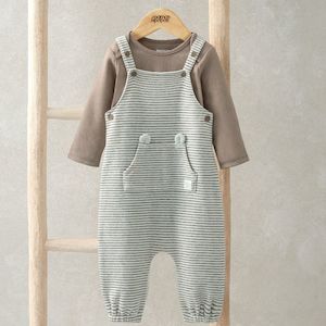 Clothing Sets: Mamas and Papas Stripe Dungarees & Bodysuit - 2 Piece Set