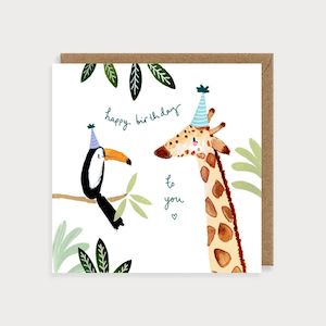 Cards Gift Wrapping: Toucan & Giraffe Happy Birthday Gift Card