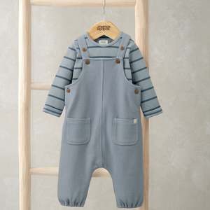 Clothing Sets: Mamas and Papas Dungarees & Blue Stripe Bodysuit - 2 Piece Set