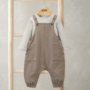 Clothing Sets: Mamas and Papas Dungarees & Stripe Bodysuit - 2 Piece Set