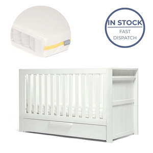 Mamas and Papas Franklin White Wash Cot + Mattress Bundle
