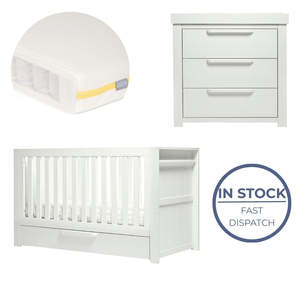 Baby Furniture: Mamas and Papas Franklin White Wash Bundle - Cot + Dresser + Mattress