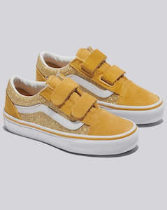 Vans Footwear: VANS - KIDS OLD SKOOL V GLITTER CHAMPAGNE GOLD