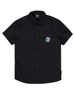Boys Tee Shirts: SANTA CRUZ - SCREAMING WAVE PATCH SS BUTTON UP SHIRT BLACK