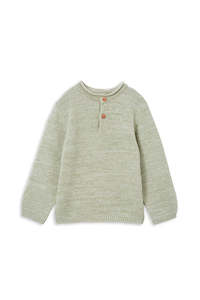 Milky: MILKY KIDS - OLIVE KNIT HENLEY
