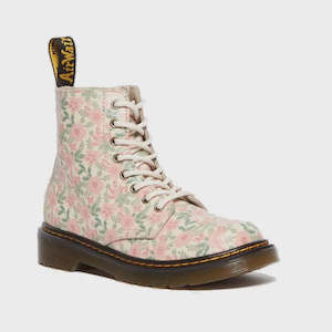 Dr Martens: DR MARTENS - JUNIOR 8 EYE BOOT CREAM/MULTI/FLORAL
