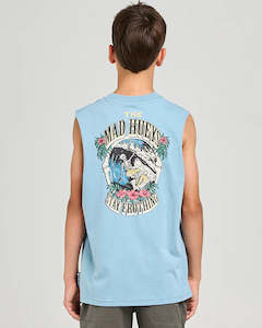 THE MAD HUEYS - STAY FROTHING MUSCLE TANK STEEL BLUE