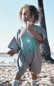 Salty Shreds: SALTY SHREDS - Beach Club Yin Yang Vintage Baggy Jumpsuit - Washed Grey