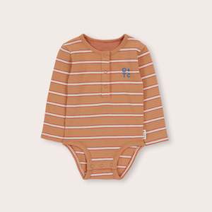 Sale: OLIVE AND THE CAPTAIN - CLAY STRIPE KNIT LS BODYSUIT