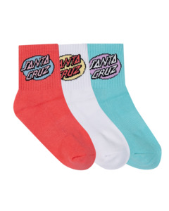All Girls: SANTA CRUZ - OVAL DOT MID SOCK 3 PACK ROSE WHITE OCEAN