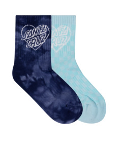 SANTA CRUZ - HEART DOT HOLLOW MID SOCK 2 PACK DRK BLUE TDYE AQUA CHECK