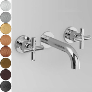 Low Uneven Pressure Wall Mounted Basin Taps: Astra Walker Icon + Wall Set with 200mm Spout