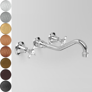 Low Uneven Pressure Wall Mounted Basin Taps: Astra Walker Olde English Wall Set with 255mm Spout