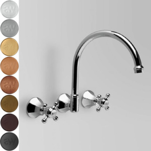 Low Uneven Pressure Wall Mounted Basin Taps: Astra Walker Classic Gooseneck Wall Set