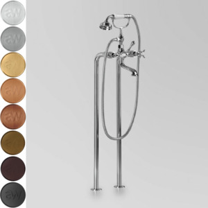 Low Uneven Pressure Bath Taps: Astra Walker Olde English Floor Mounted Bath Mixer with Single Function Hand Shower