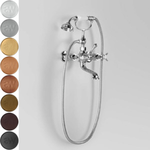Low Uneven Pressure Bath Taps: Astra Walker Olde English Wall Mounted Bath Mixer with Single Function Hand Shower