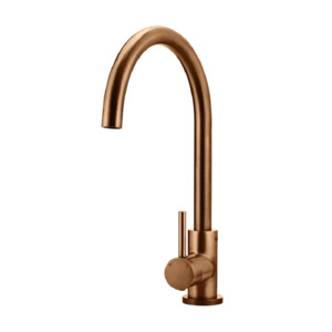 Modern Kitchen Taps: Meir Round Gooseneck Kitchen Mixer | Lustre Bronze