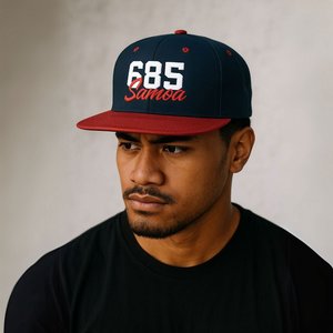Flat Bill Snapback Hat - 685 Samoa - White & Red Embroidery - AU/NZ/USA