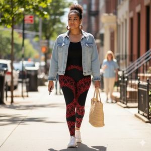 PasifikaOne Mid-Rise Leggings - Tonga Black Red - AU/NZ/USA