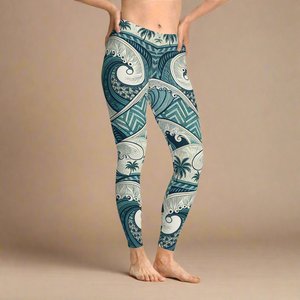 IslandFlex Mid-Rise Leggings - Blue Waves - AU/NZ/USA