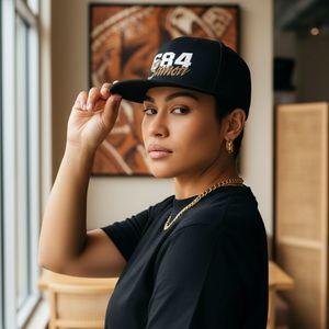 Flat Bill Snapback Hat - 684 Samoa - White & Gold Embroidery - AU/NZ/USA