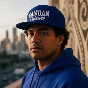 Flat Bill Snapback Hat - Samoa Culture - White & Grey Embroidery - AU/NZ/USA