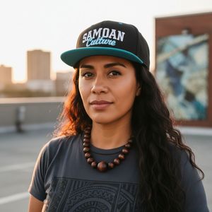 Flat Bill Snapback Hat - Samoan Culture - Blue White Embroidery - AU/NZ/USA