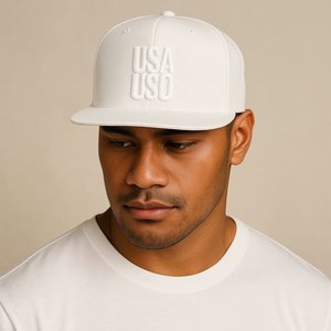 Flat Bill Snapback Hat — USA USO - White Embroidery - AU/NZ/USA
