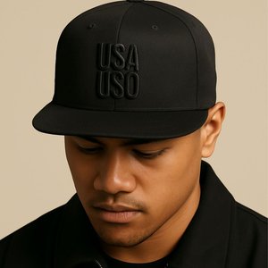 Flat Bill Snapback Hat — USA USO - Black Embroidery - AU/NZ/USA