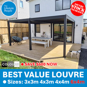 Louvre Pergolas: TLP Best Value 6mx4mx2.5m Louvre Pergola - Free Standing - Manual WHITE / GREY ONLY