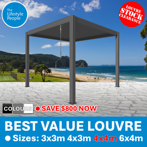 Louvre Pergolas: TLP Best Value 4mx4mx2.5m Louvre Pergola - Free Standing - Manual WHITE ONLY