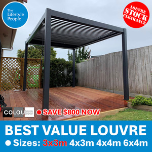 Louvre Pergolas: TLP Best Value 3mx3mx2.5m Louvre Pergola - Free Standing - Manual BLACK / WHITE / GREY