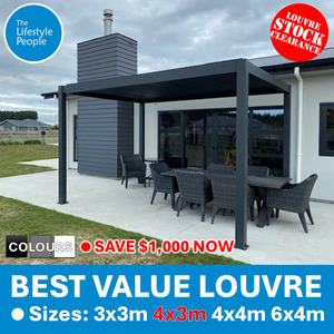 Louvre Pergolas: TLP Best Value 4mx3mx2.5m Louvre Pergola - Free Standing - Manual BLACK / WHITE / GREY