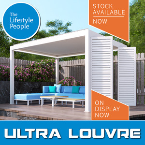 Louvre Pergolas: TLP Ultra 4mx3mx2.5m Louvre Pergola LED - Manual - Free Standing - WHITE / GREY IN STOCK