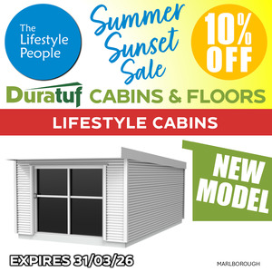 Duratuf Lifestyle MARLBOROUGH CABIN w. Ranch Slider & Floor - 3.1m x 3.1m (Colour Finish)