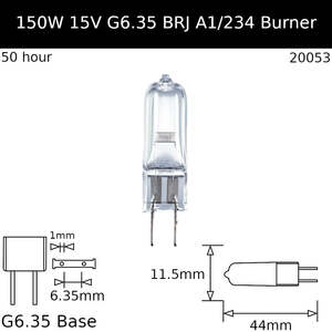 Burner Glass Base: BRJ 150W 15V G6.35 A1/234 - Osram Code 64633