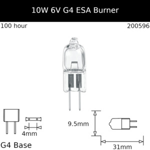 Burner Glass Base: ESA 10w 6v G4 M/29 Burner - Osram Code 64225