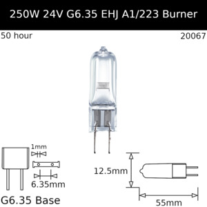Burner Glass Base: EHJ 24V 250W G6.35 - Osram Code 64655