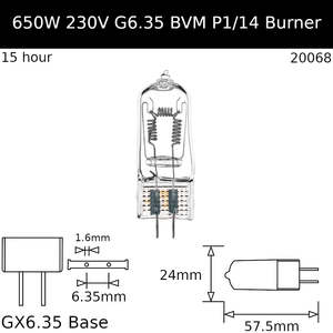 Burner Glass Base: BVM 650W 230V GX6.35 - Osram code 64540