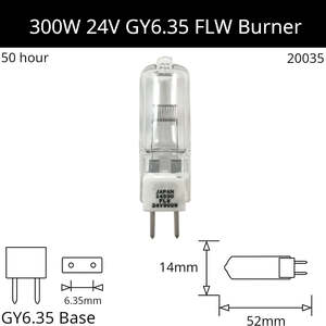 Burner Ceramic Base: FLW 300W 24V FLW 300W 24V GY6.35 - Philips code 14530FLW 300W 24V GY6.35 - Philips code 14530- Philips code 14530
