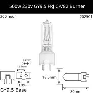 Burner Ceramic Base: FRJ 500w 230v GY9.5 CP/82 - Osram Code 64674