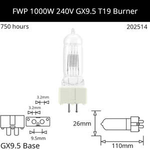 FWP 240V 1000W GX9.5 T/19 - Osram Code 64744