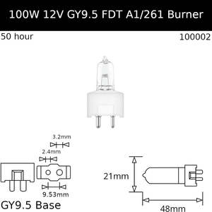 Burner Ceramic Base: FDT 100W 12V GY9.5 A1/261 - Osram Code 64628