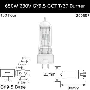 Burner Ceramic Base: GCK/GCT 650W 230V GY9.5 - Osram Code 64718